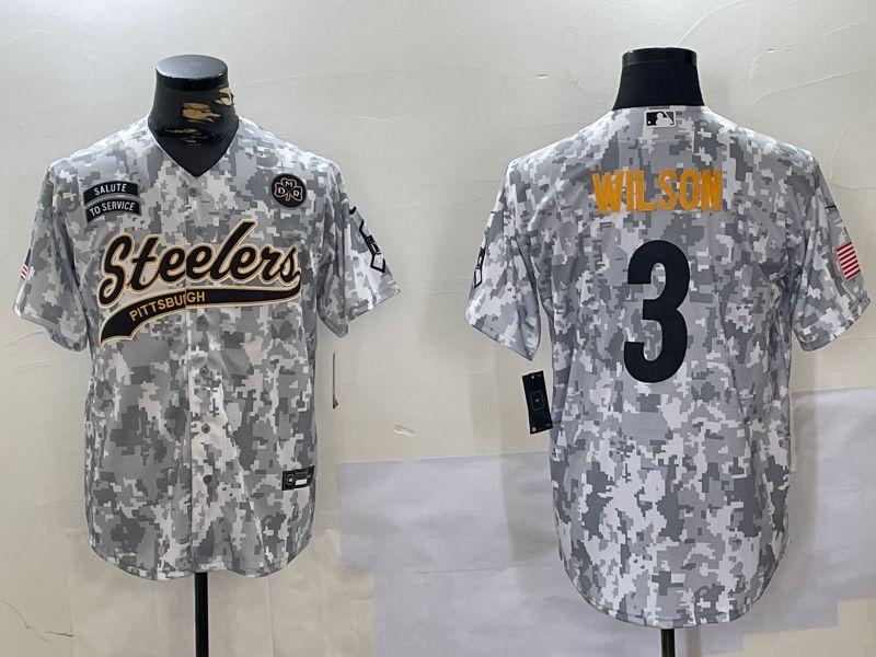 Men Pittsburgh Steelers 3 Wilson Nike Arctic Camo 2024 Salute to Service Limited NFL Jersey style 2